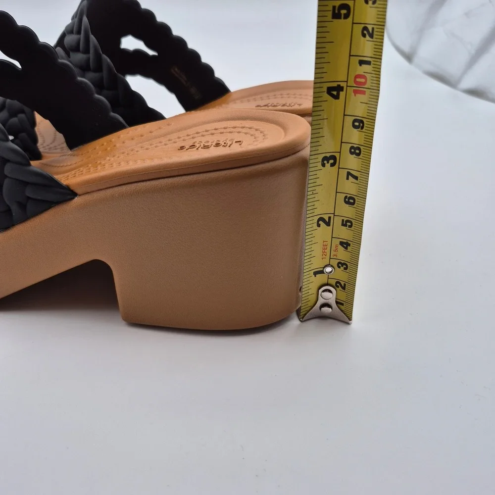 Crocs Brooklyn Woven Slide Heel Platform Sandals Noir Black Women's Size 8 Shoes